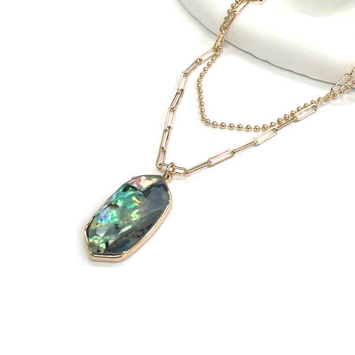 StarryNYC - Vendita all'ingrosso Collana con ciondolo/pendaglio - Collana a catena a graffetta con pendente a perline esagonali a doppio strato