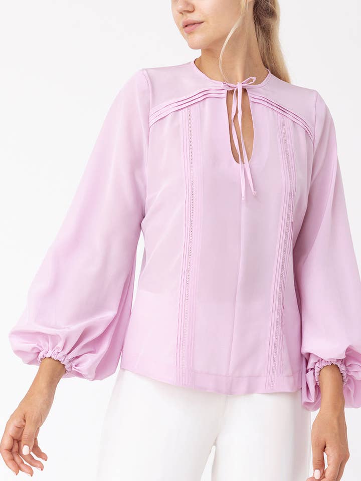 Pleated Lavender Silk Blouse for wholesale by ANT WOMAN COLLECTION