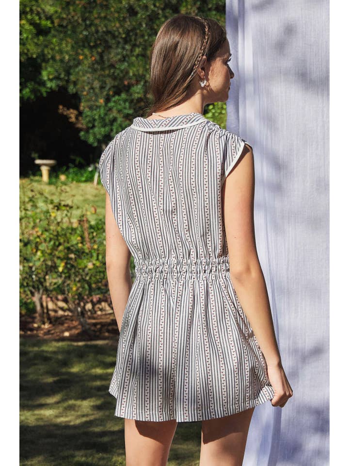 NIGHT BLUE ELASTIC BANDED WAIST ROMPER for wholesale on Faire2