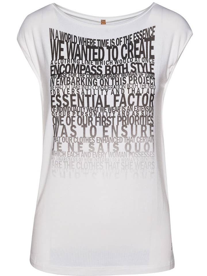 Sleeveless White Top with Word Print for wholesale by conquista