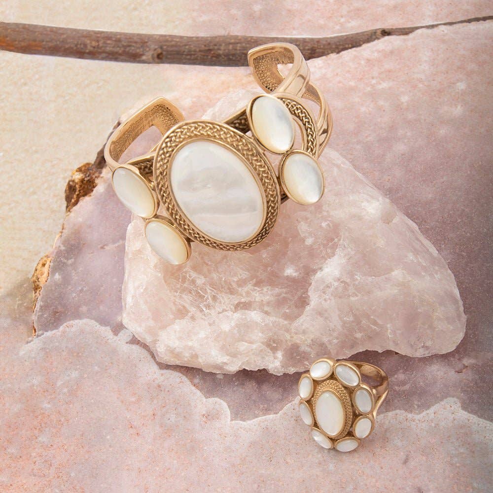 Barse Jewelry - Vendita all'ingrosso Bracciale a polsino - Bracciale a polsino dorato con madreperla Ovation4