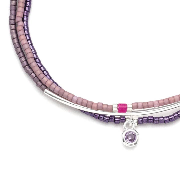 Scout Curated Wears - Wholesale Jewelry Set - Tonal Chromacolor Miyuki Bracelet Trio - Purple/Silver