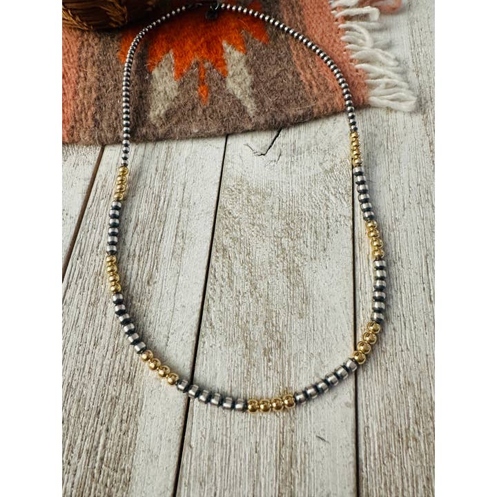Nizhonitradersllc - Wholesale Beaded/Pearl Necklace - Navajo Sterling Silver & Gold Beaded Necklace2