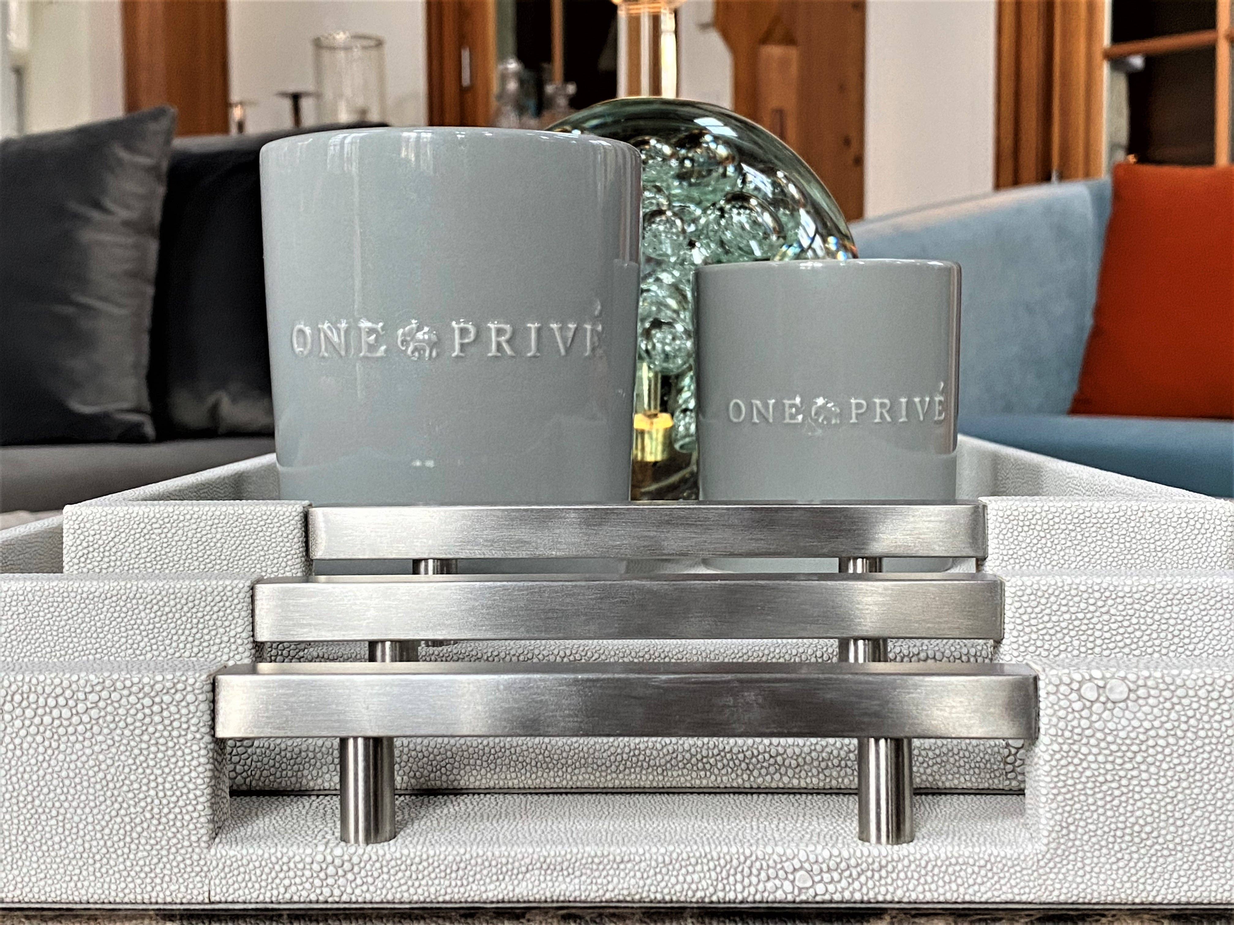 One Preevay Luxury Home Furniture & Decor - Wholesale Serving Tray - Thursby Luxury Shagreen Serving Tray | Exotic Embossed Leather | Nickel Handwear7