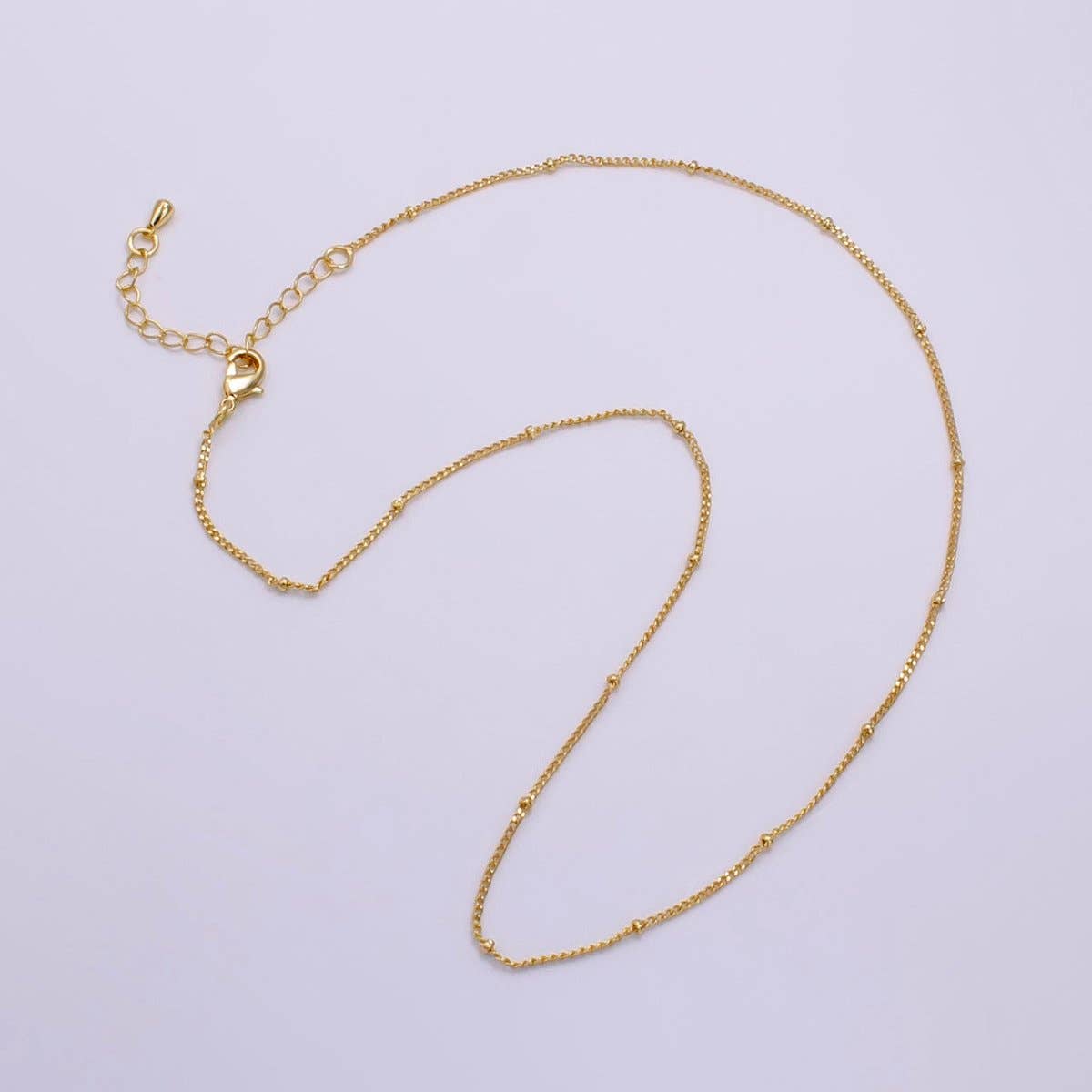Aim Eternal – wholesale Link & chain necklace – 14K Gold Filled 2mm Satellite Curb Chain 16 Inch Necklace w. Extender in Gold & Silver | WA-2451 WA-24522