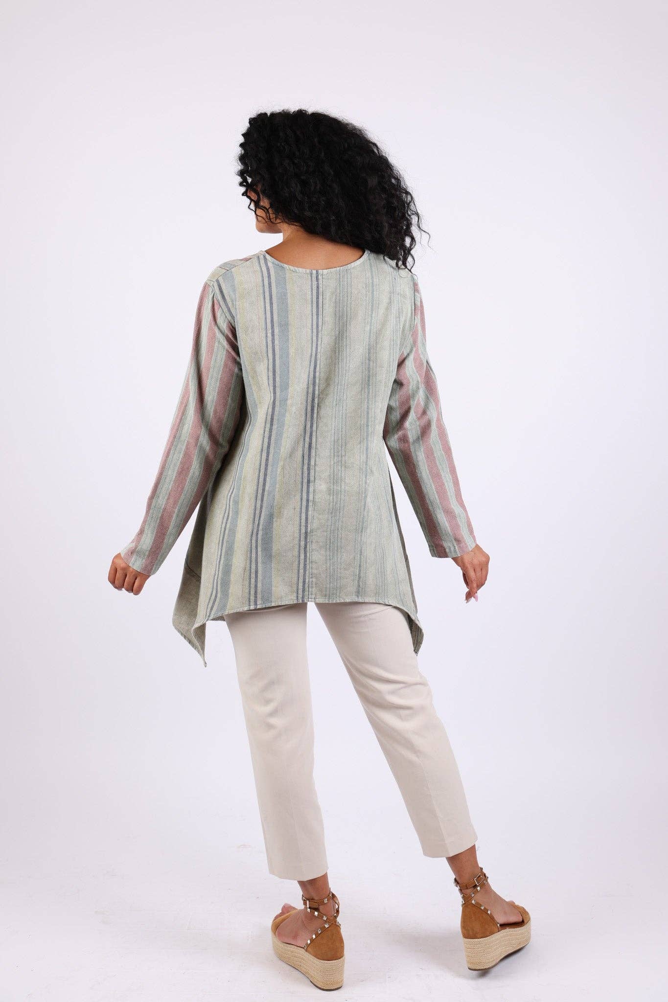 Sacred Threads - Venta al por mayor Túnica - Mujer - Túnica Patchwork: Verde Salvia con Rayas6