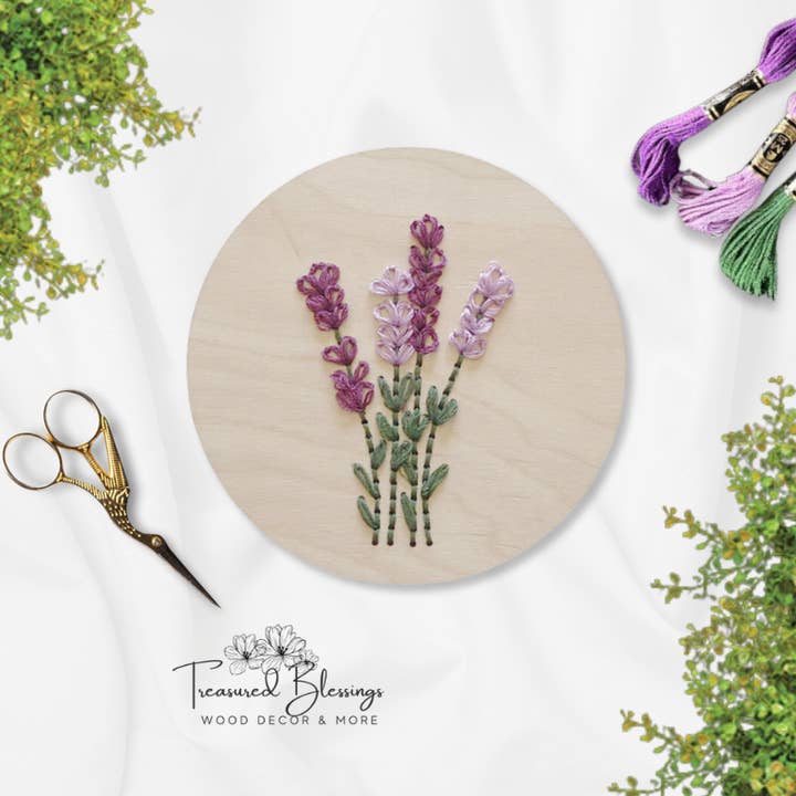 Wood Embroidery Kit - Lavender Sprigs for wholesale by Treasured Blessings, LLC