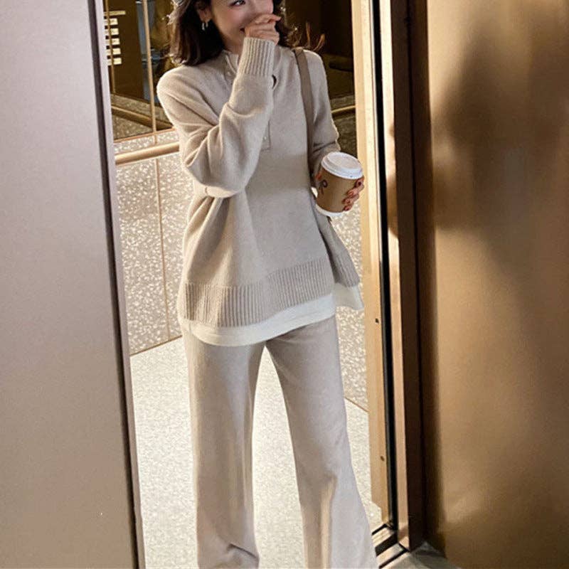 Marayn - Wholesale Lounge Set - Women's - Chic Knit Sweater  WideLeg Pants Autumn Set15