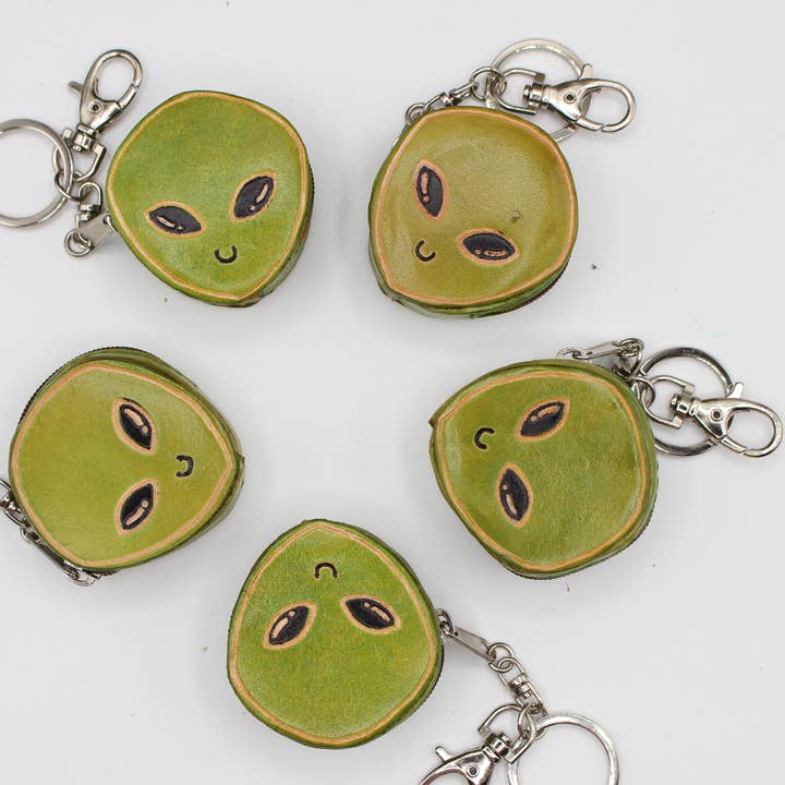 Sunflower Handmade leather inc - Wholesale Keychain – Women's - leather Alien mini coin purse key chain bag charm