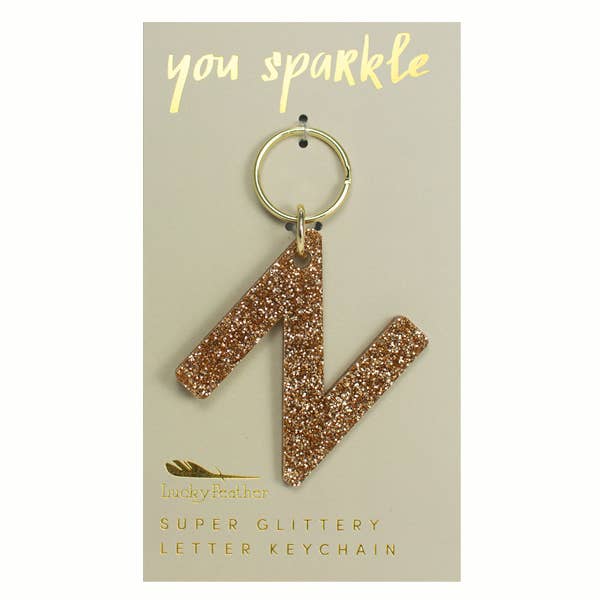 Lucky Feather - Wholesale Keychain - Women's - Glitter Keychain - Letter - N