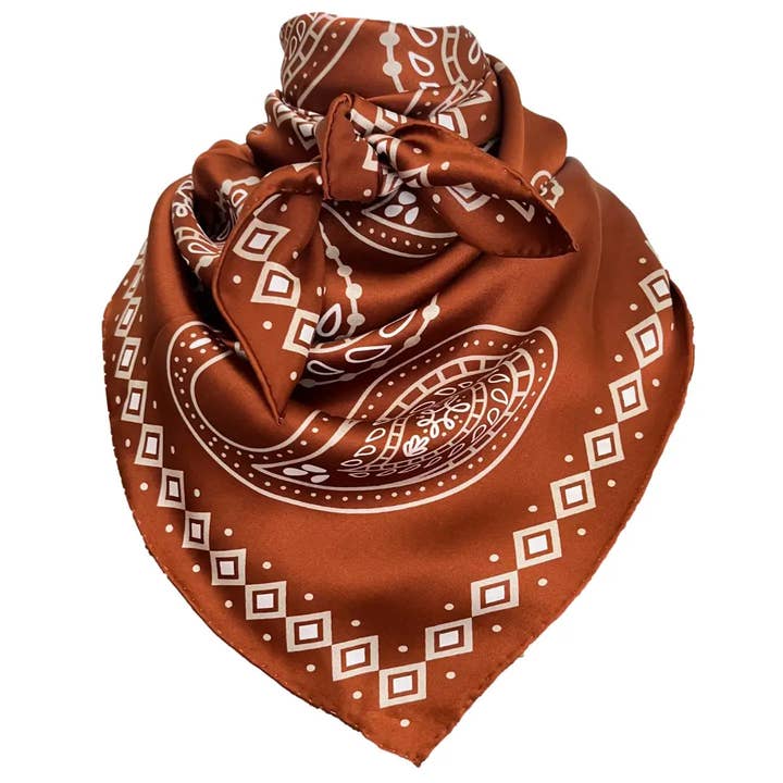 Paisley Wild Rags (Cookie) Sienna Brown Silk Scarf for wholesale by Cowtown Wild Rags