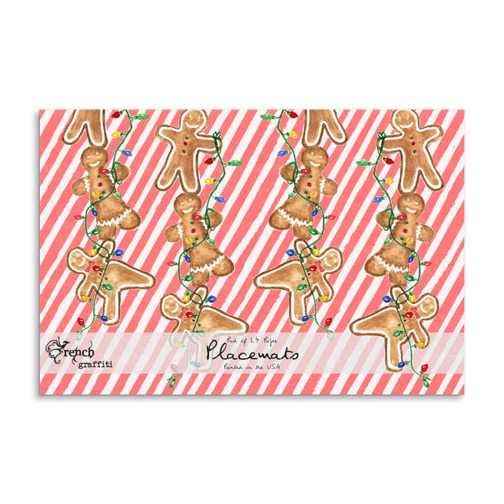 Gingerbread Antics & Candy Canes Paper Placemats for wholesale by French Graffiti