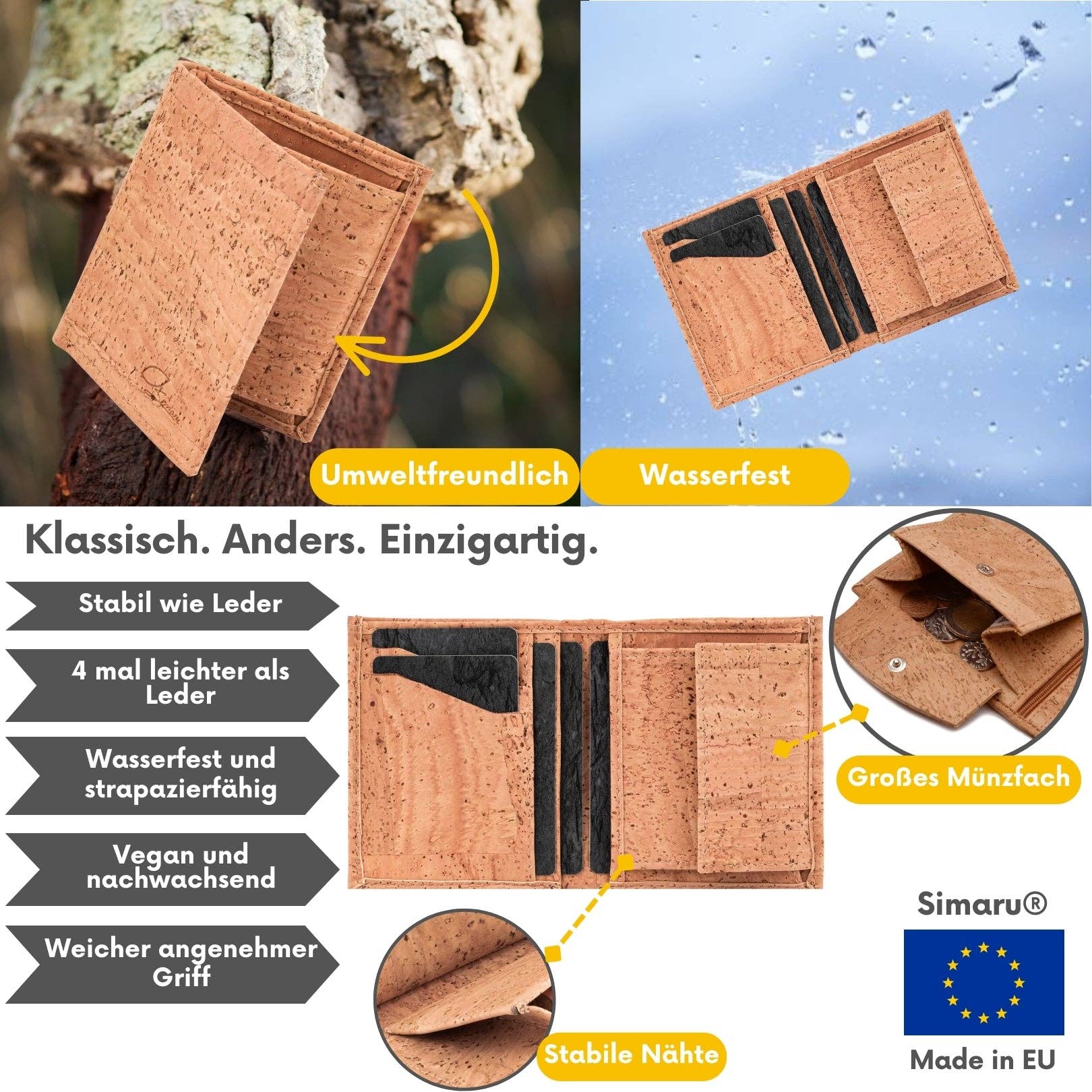 Simaru – Carteira – Homem por atacado – Carteira em cortiça Levi9