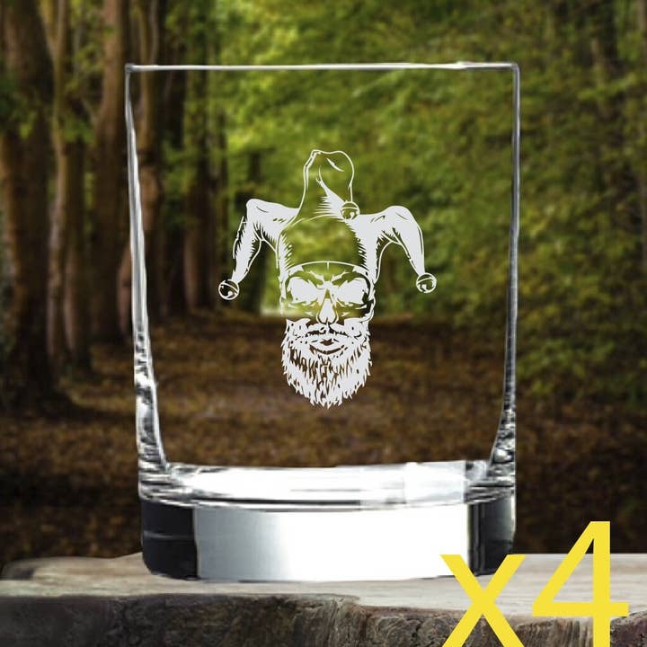 Skull Jester 14oz Whiskey Glasses, Set of 4, Old Fashioned for wholesale by Texan Customs
