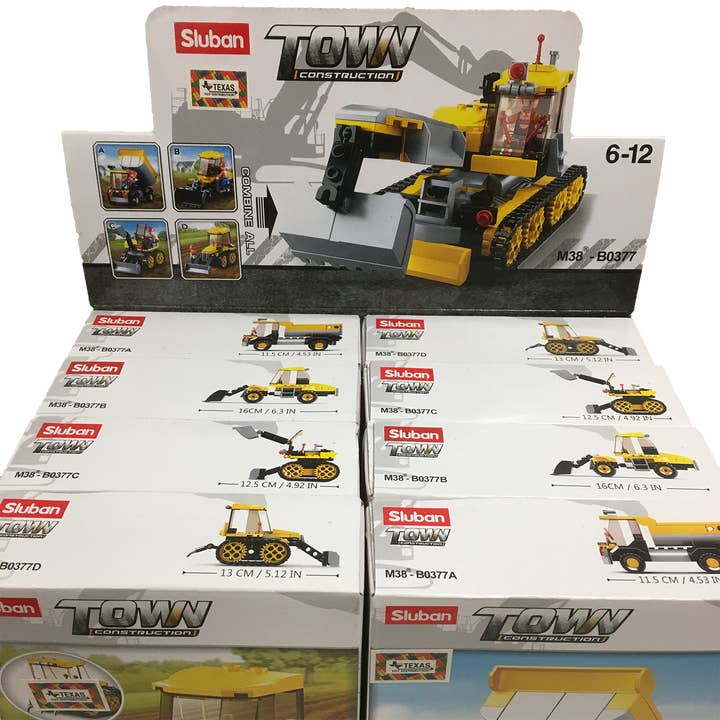 Texas Toy Distribution – Großhandel Verkaufsdisplay – Kind & Baby – 4-in-1 Bau-Traxcavator Baustein-Display-Set1
