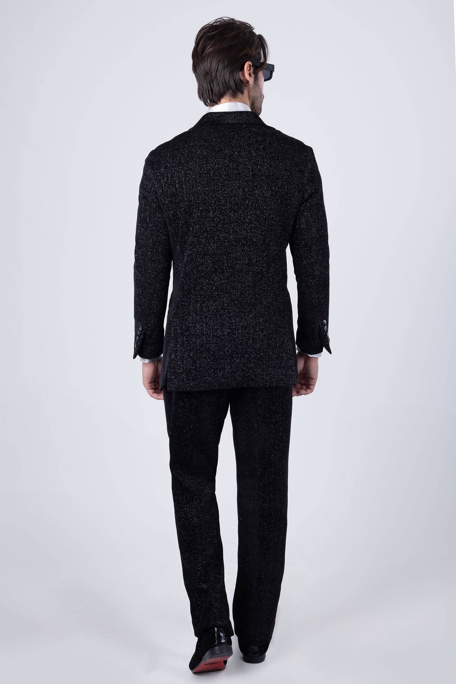 Black Black Men's Glitter Pattern Peak Lapel Suit Set 4SU22 for wholesale on Faire3