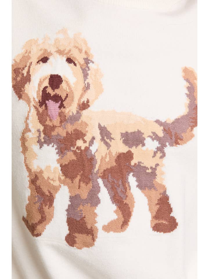 White LONG SLEEVE CREW NECK PUPPY GRAPHIC SWEATER for wholesale on Faire5