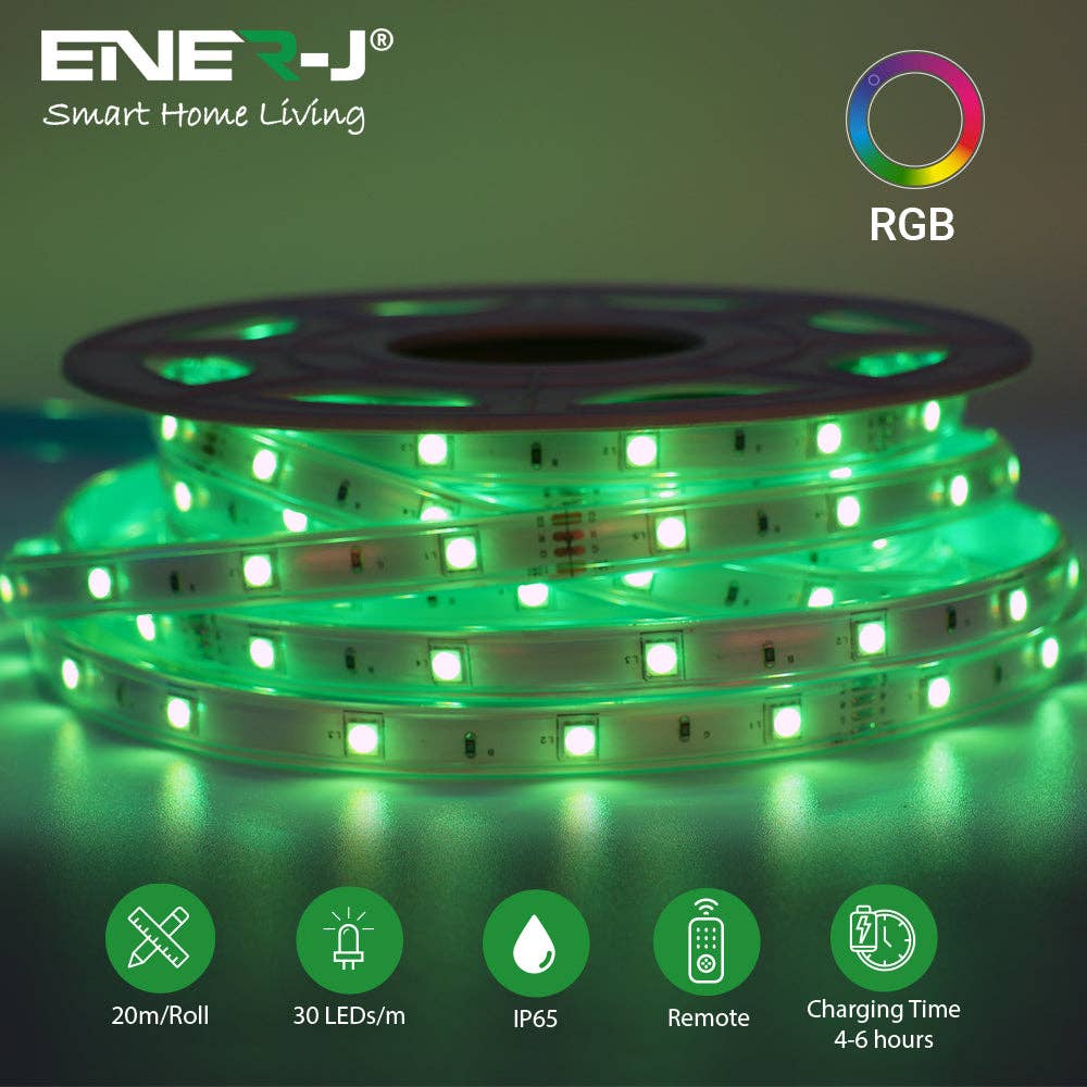 ENER-J - Wholesale String Lights - 20m Solar LED Strips IP65, 12W Panel, 12000mAh, RGB, Remote1