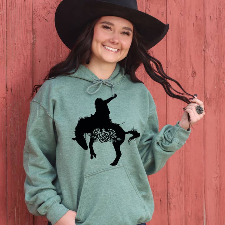 Floral Bucking Horse Black Screen Print Transfer O-11 for wholesale by Snappy 6 Co