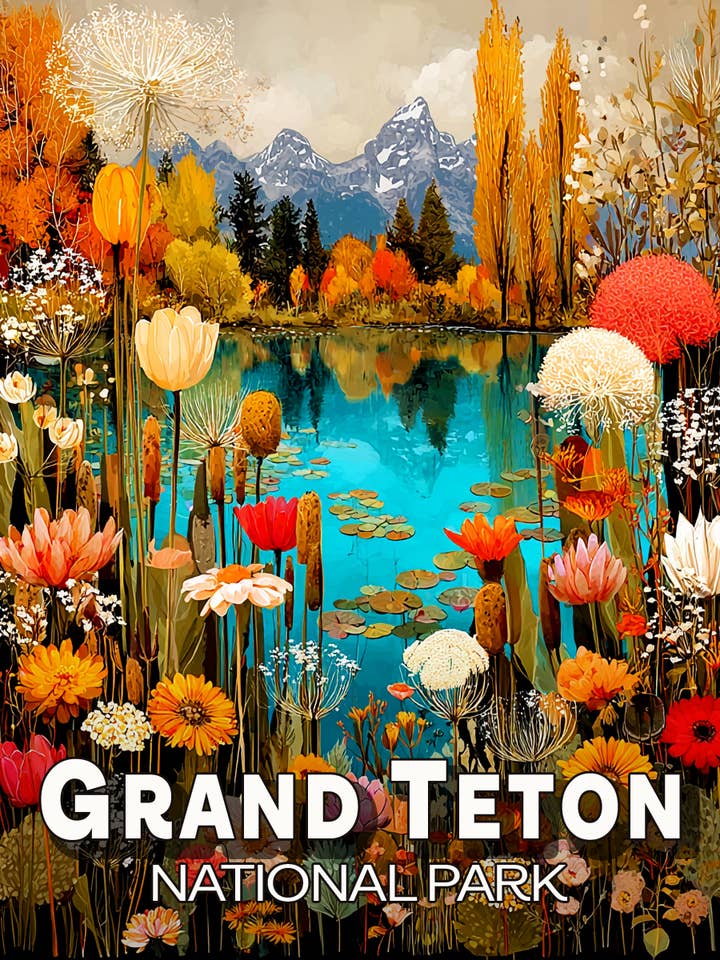 Popkonst Bergsblommor Grand Teton National Park - 8"x10" Konstverk för 11"x14" Ram för wholesale av Mowbi