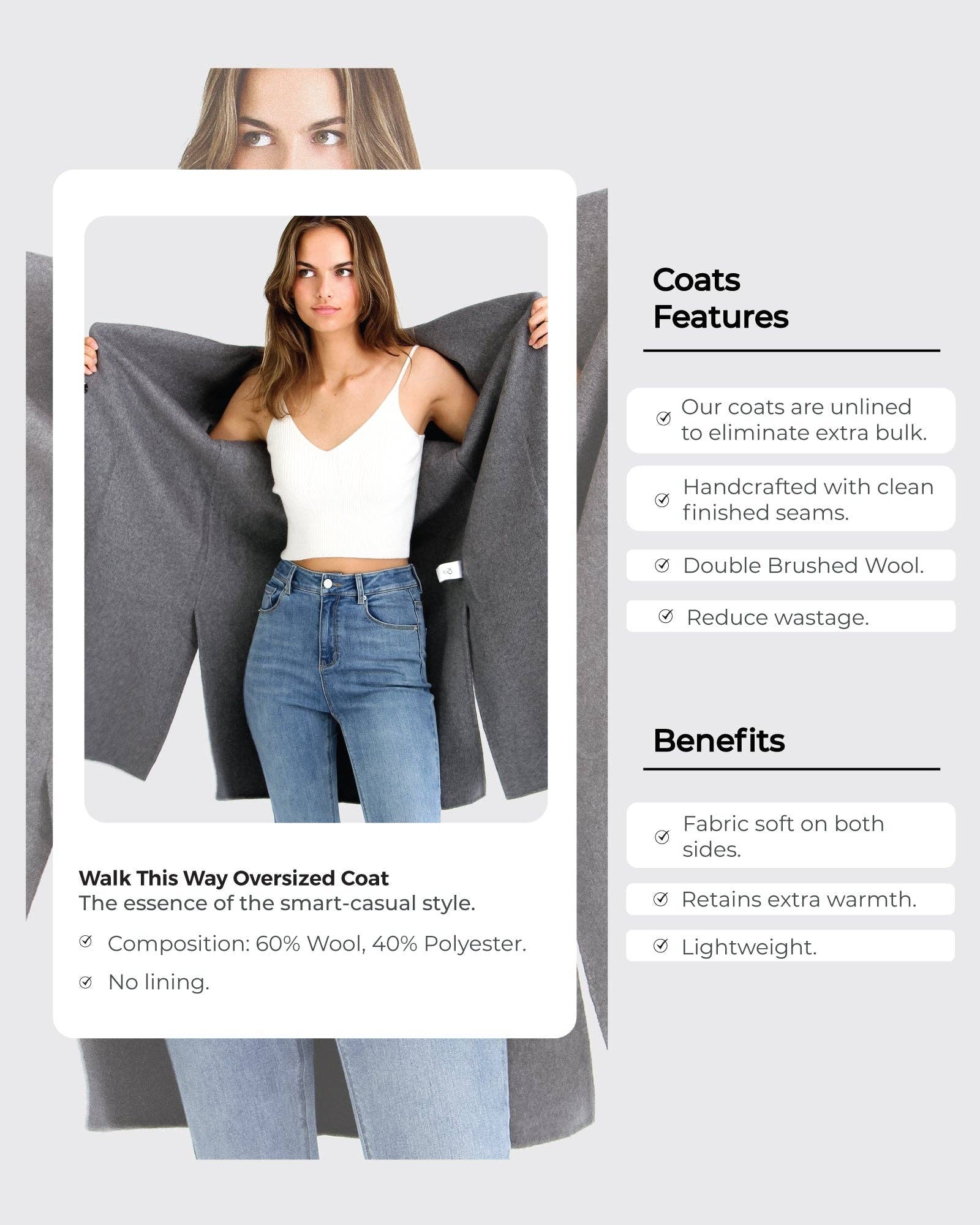 belle & bloom - Wholesale Coat - Women's - Walk This Way Wool Blend Oversized Coat8