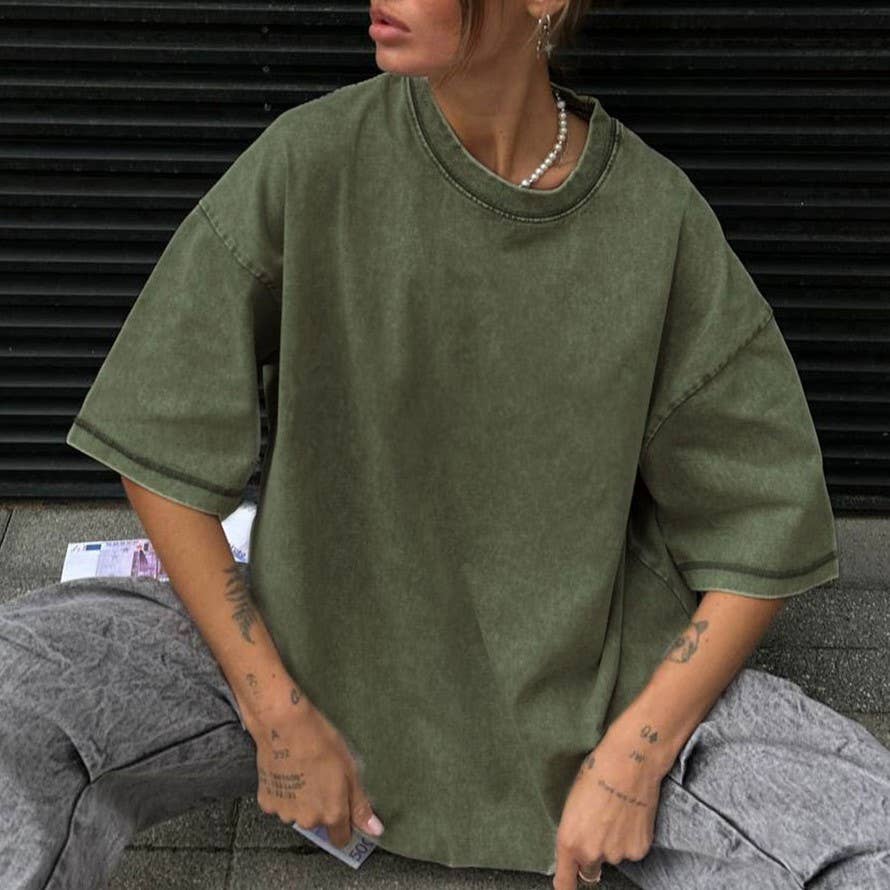 Rosa Clothing - Wholesale T-Shirt - Women's - Washed Distressed Crewneck Brushed T-Shirt3