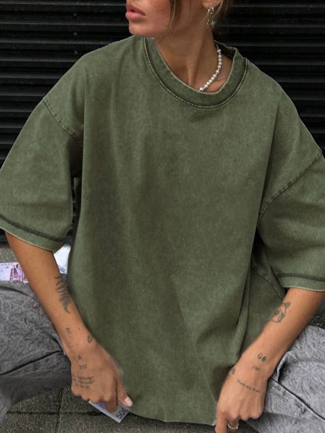 Rosa Clothing - Wholesale T-Shirt - Women's - Washed Distressed Crewneck Brushed T-Shirt3