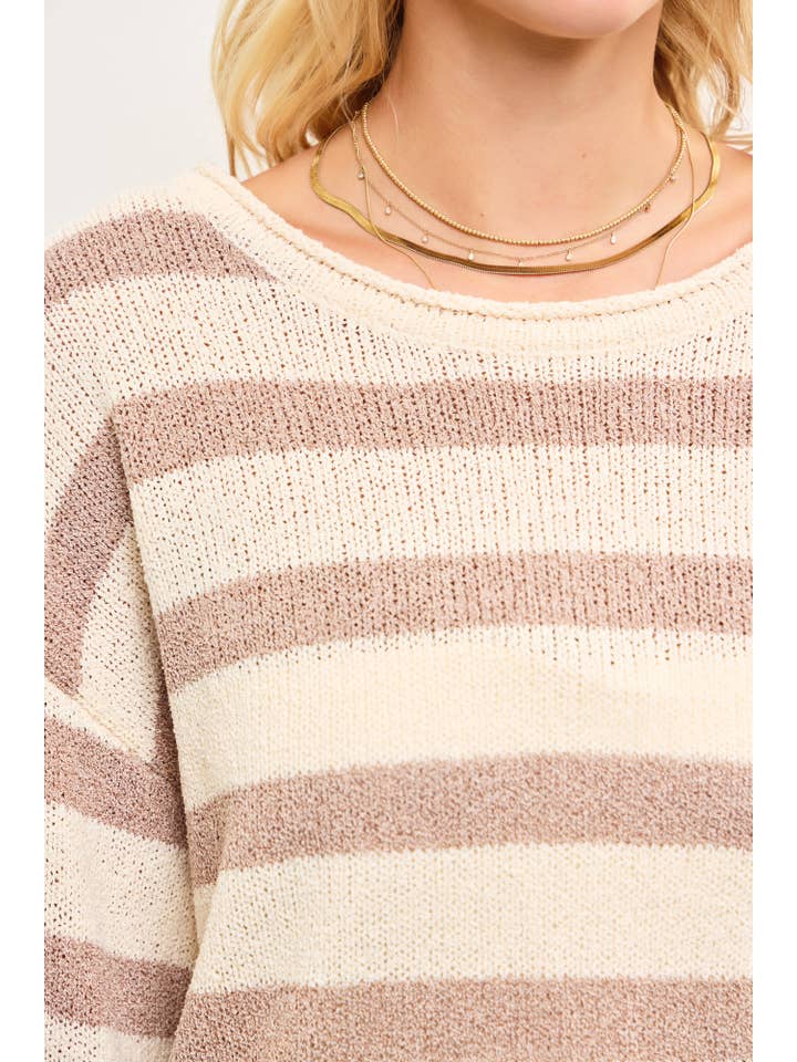 Mustard Seed – Großhandel Strickpullover – Damen – STRICKPULLOVER MIT GESTREIFTER TEXTUR UND U-BOOT-AUSSCHNITT