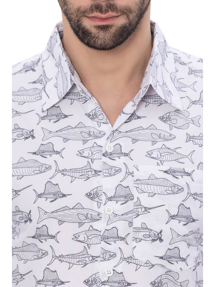 White Black HAPPY BAY Men's Rayon Hawaiian Shirts Grey Dolphin P00348 for wholesale on Faire2