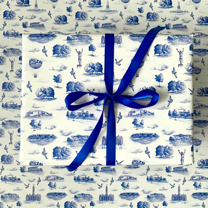 5 SHEETS of Philly Blue Toile Wrapping Paper for wholesale by Meadowbrook Lane