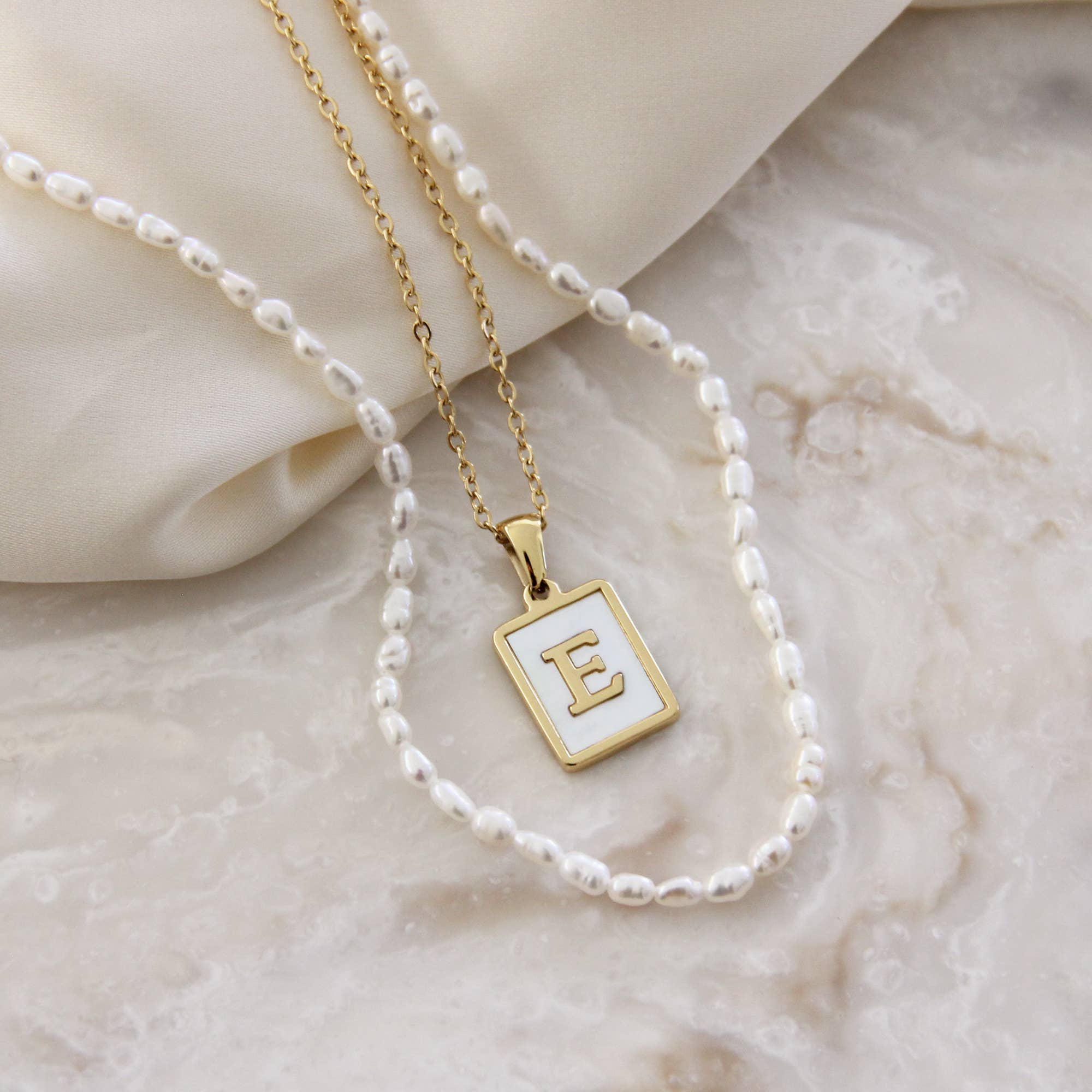 MAIVE - Wholesale Pendant/Charm Necklace - Mother of Pearl Initial Gold Necklace2