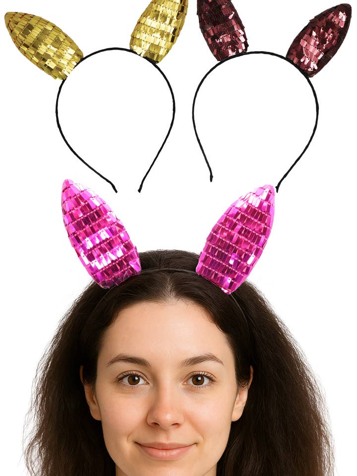 Bunny Ear Metallic Sequins Hairband for wholesale by Cap Zone