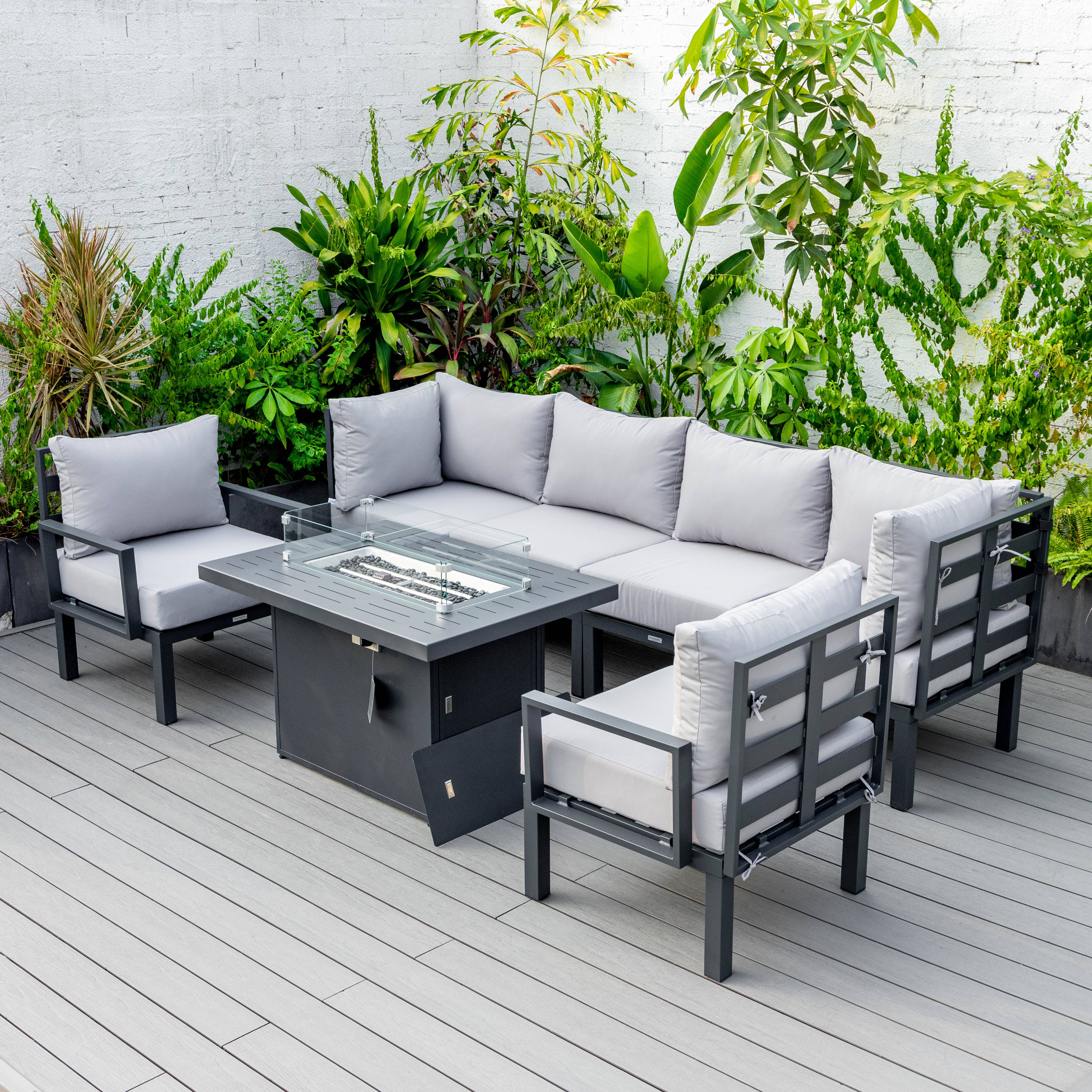 LeisureMod - Wholesale Patio Set - Chelsea 7-Piece Patio Sectional Set with Fire Pit Table54