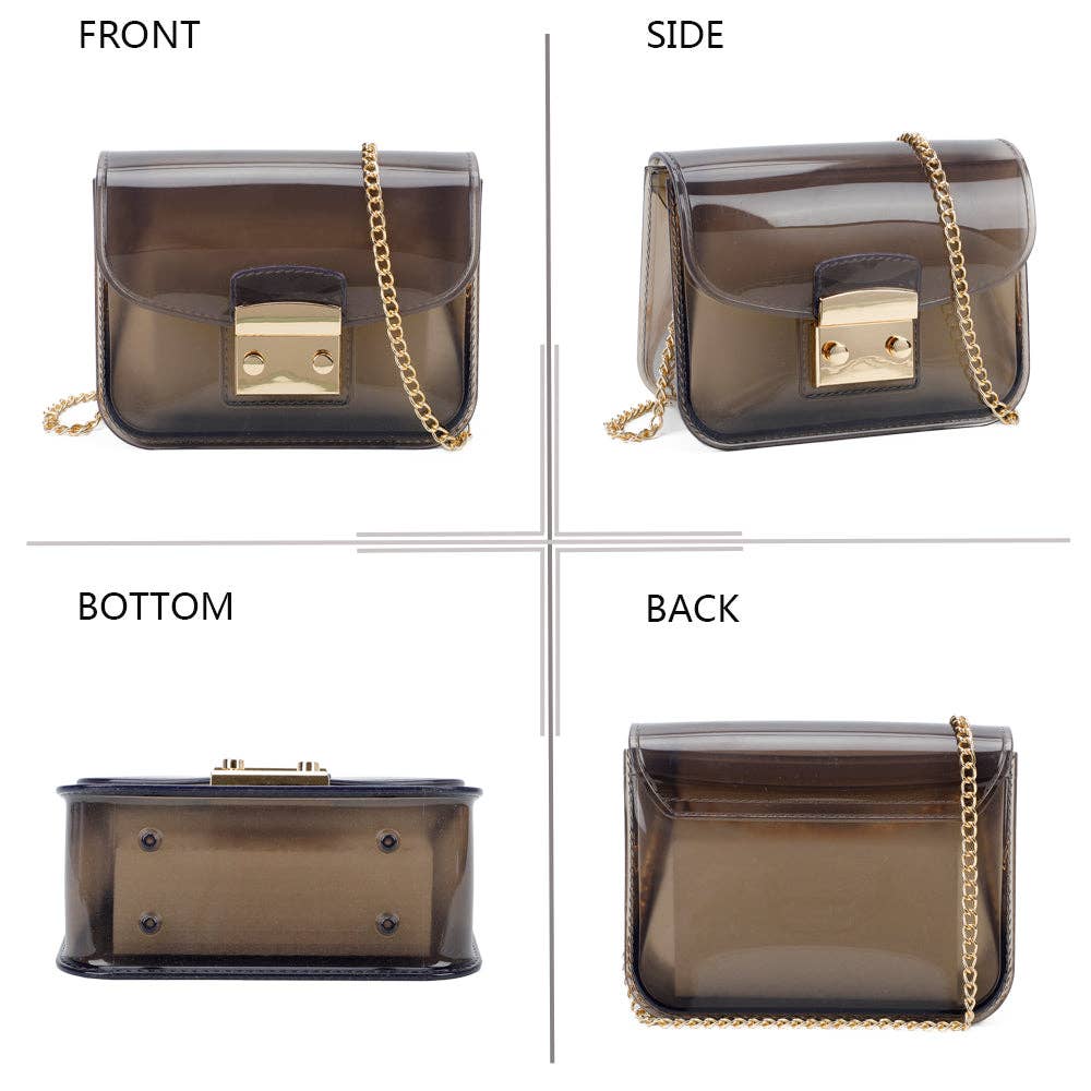 Schwarz Luminance transparente Umhängetasche mit goldenem Kettengurt für den Großhandel auf Faire5