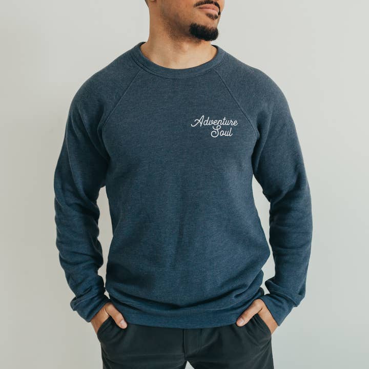 Adventure Soul Navy Sweatshirt for wholesale by Wild Roamer