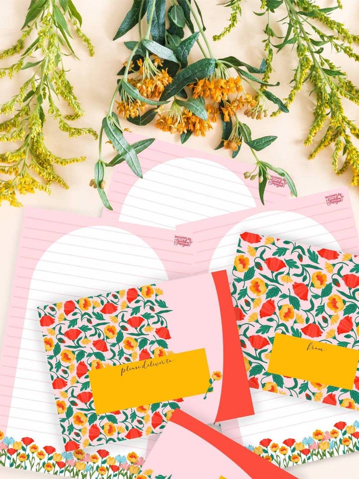 Set di lettere graziose floreali (colori caldi) | posta carina | cancelleria per scrivere lettere per la vendita all'ingrosso da parte di Artful Geet Creations