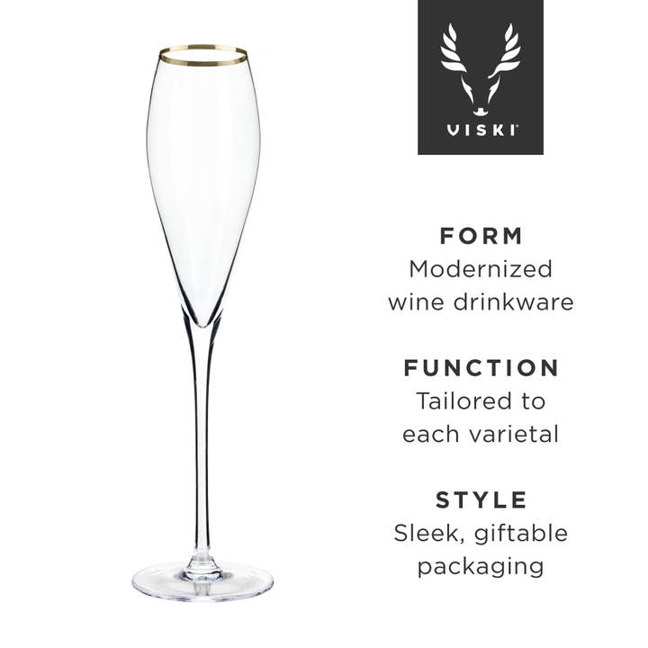Viski - Wholesale Champagne Flute - Gold Rimmed Crystal Champagne Flutes Set of 26