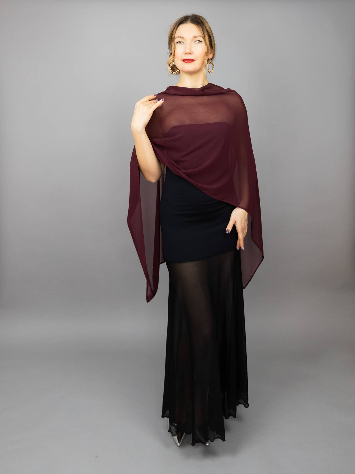 BridalSpain - Venta al por mayor Capa corta- Mujer - Capa Transparente Estilo Griego en Color Vino para Damas de Honor0