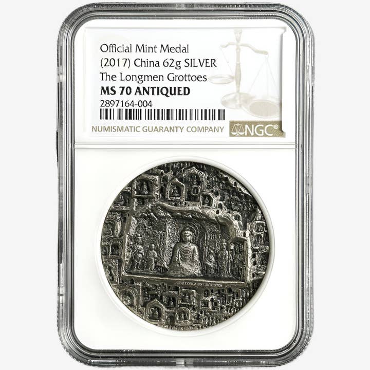 Coinzio - Wholesale Keepsake Coin/Token - 62 g Silver THE LONGMEN GROTTOES Official Mint Medal MS70 2017 China