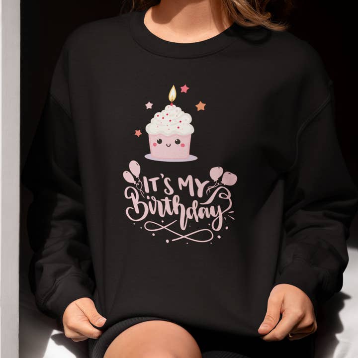 It's My Birthday Sweatshirt for Women, Pink Cupcake Graphic Tee, Cute Birthday Girl Outfit, Celebration T-Shirt, Party Gift Idea for wholesale by Happythings76