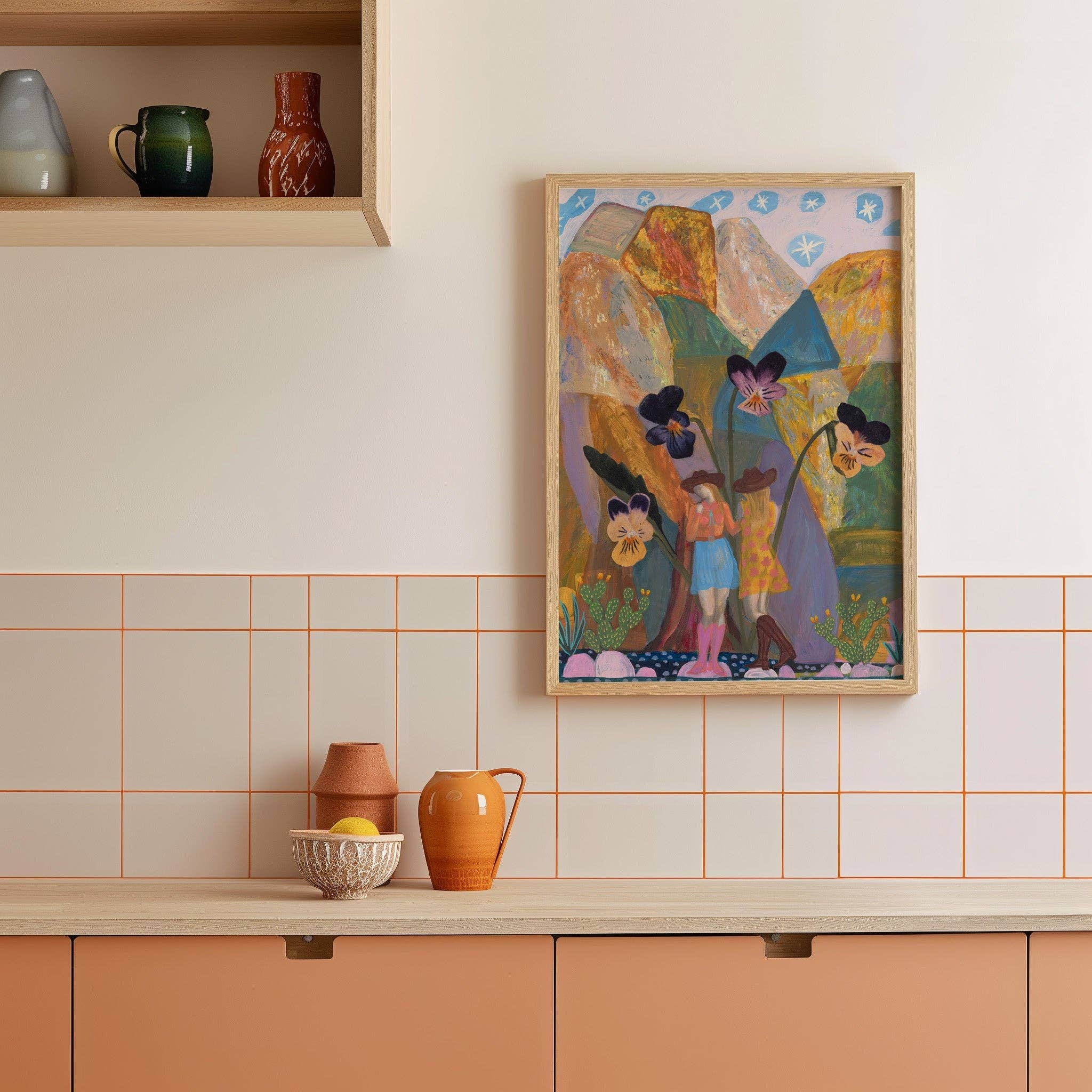 El Baker Art - Wholesale Art Print - Cowgirl Collage Print | Colorful Pansies Poster - Vintage Western Wall Art7