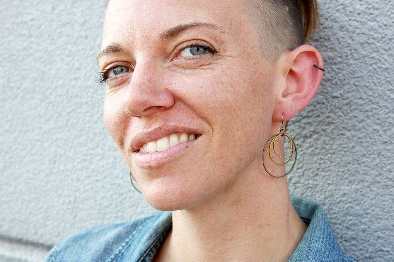 daniAWESOME - Wholesale Dangle Earrings - Triple Brass Hoop Earrings3