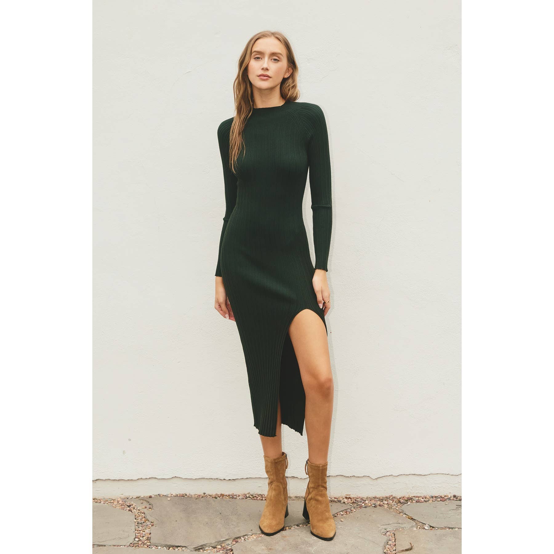Dress Forum – Vestido - Mulher por atacado – Vestido bodycon de suéter midi com gola alta e fenda14
