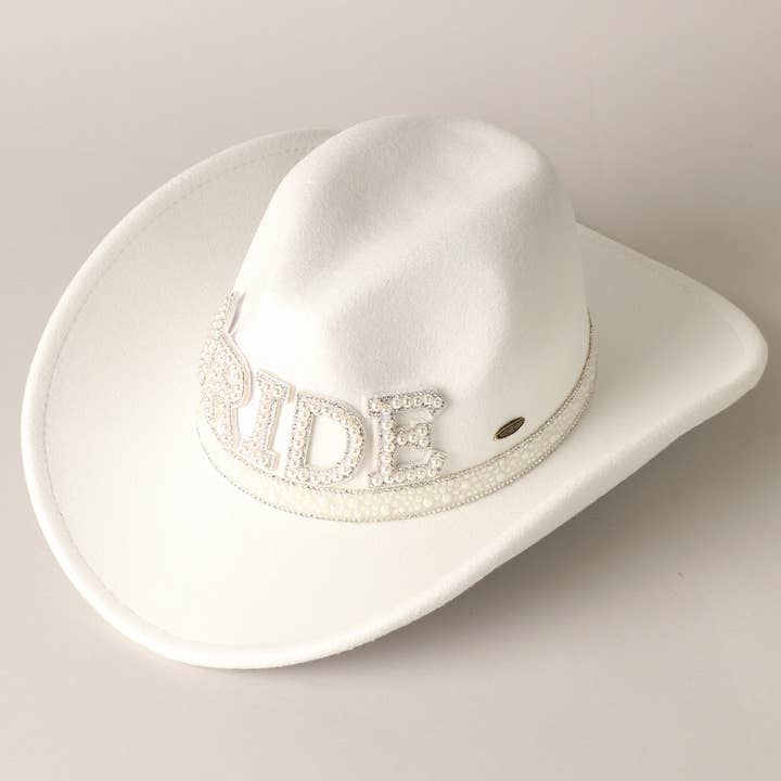 WAT Veganistische, in vilt gemaakte BRIDE Pearl cowboyhoed voor groothandel op Faire