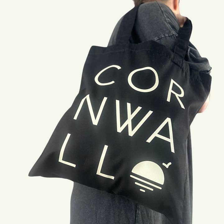 the Cornish studio – wholesale Tote bag – Unisex – Cornwall Tote - Text - Black / Beige
