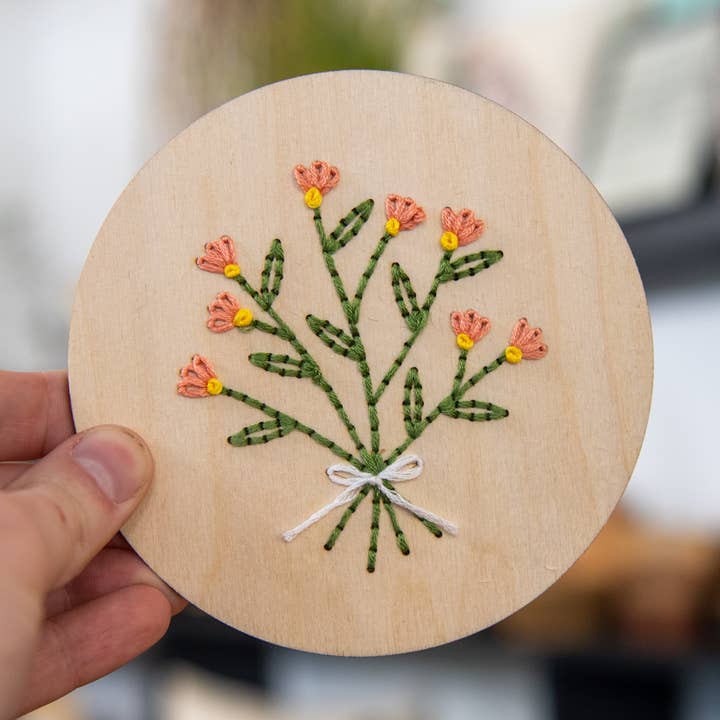 Peonie Bouquet Embroidery Kit for wholesale by Still Magnolia