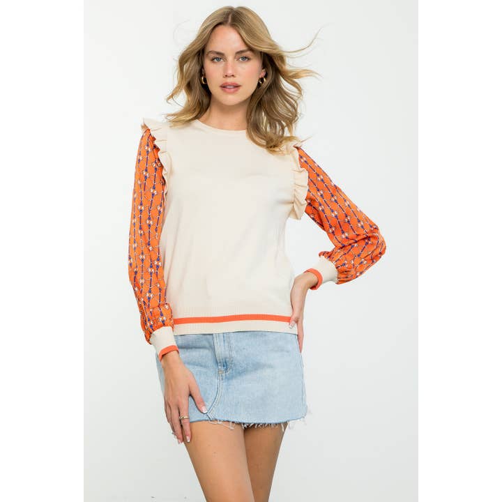 Mixed Media Long Sleeve Top for wholesale by THML