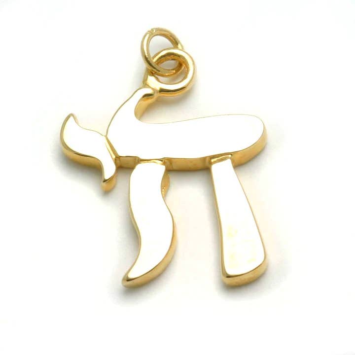 Gebogener Chai-Anhänger aus 14-karätigem Gelbgold, massiv für den Großhandel von Bareket Fine Jewelry