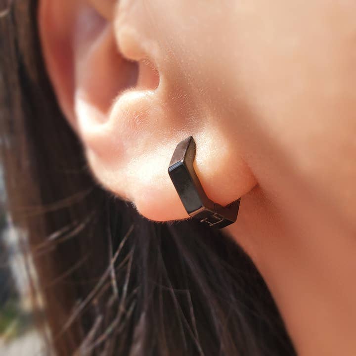 HolyBang Jewels - Vente Petits anneaux - BOUCLES D'OREILLES HUGGIE HEXAGONALES - E-HT1151/E-HT11506