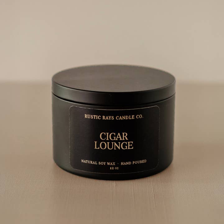 Rustic Rays Candle Co. - Wholesale Jar/Filled Candle - Cigar Lounge 12 oz Soy Candle - Gifts for Dad1